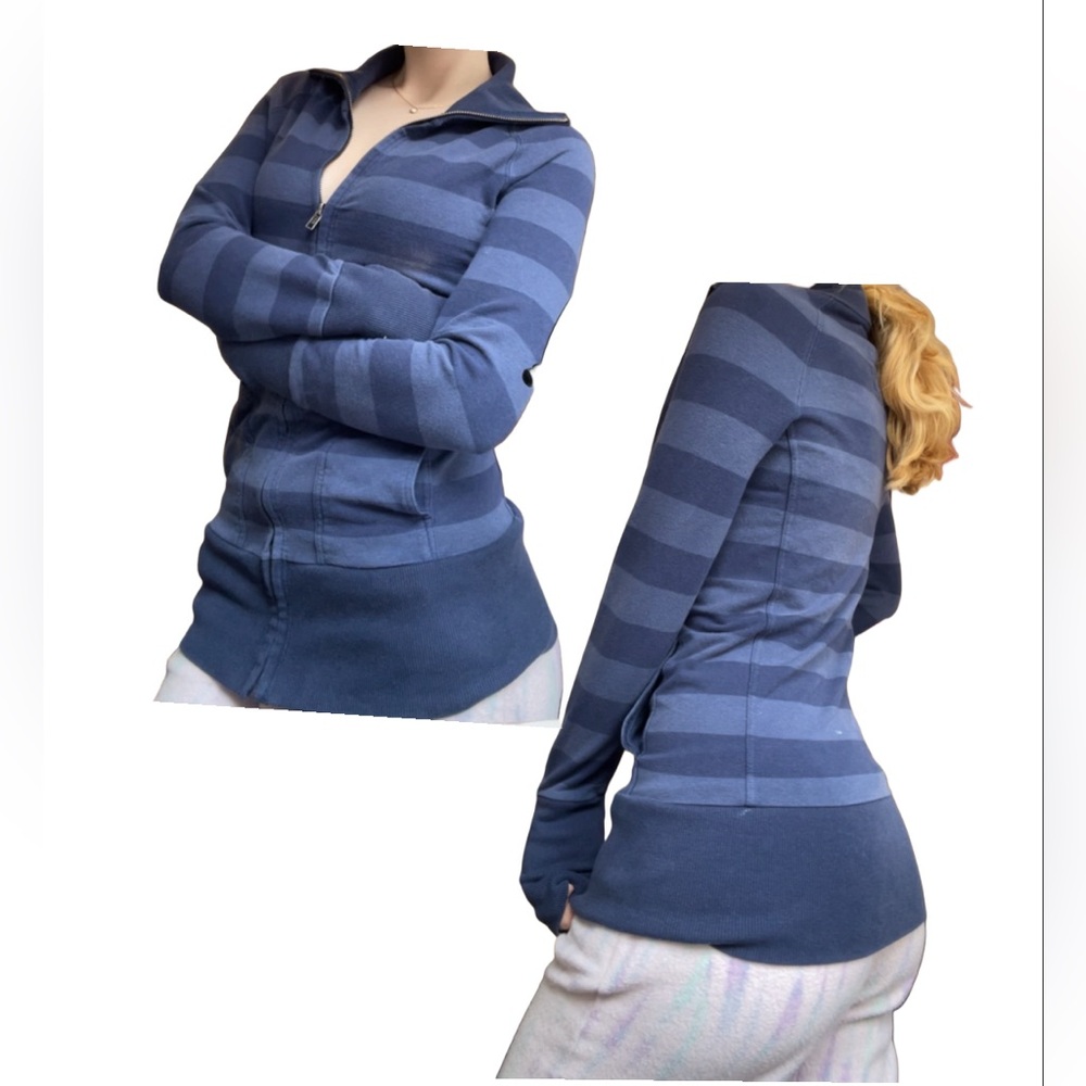 Vintage Garage Striped Blue tight zip up